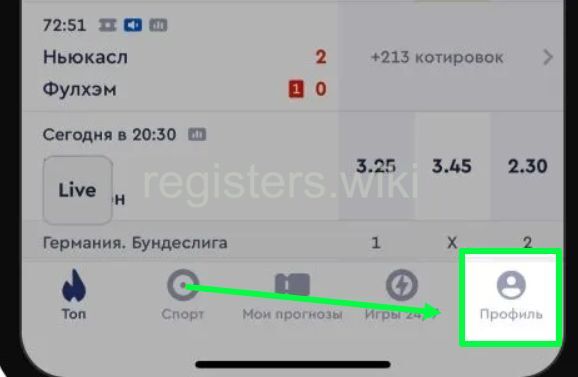 Вход в профиль в мобильном приложении Фонбет